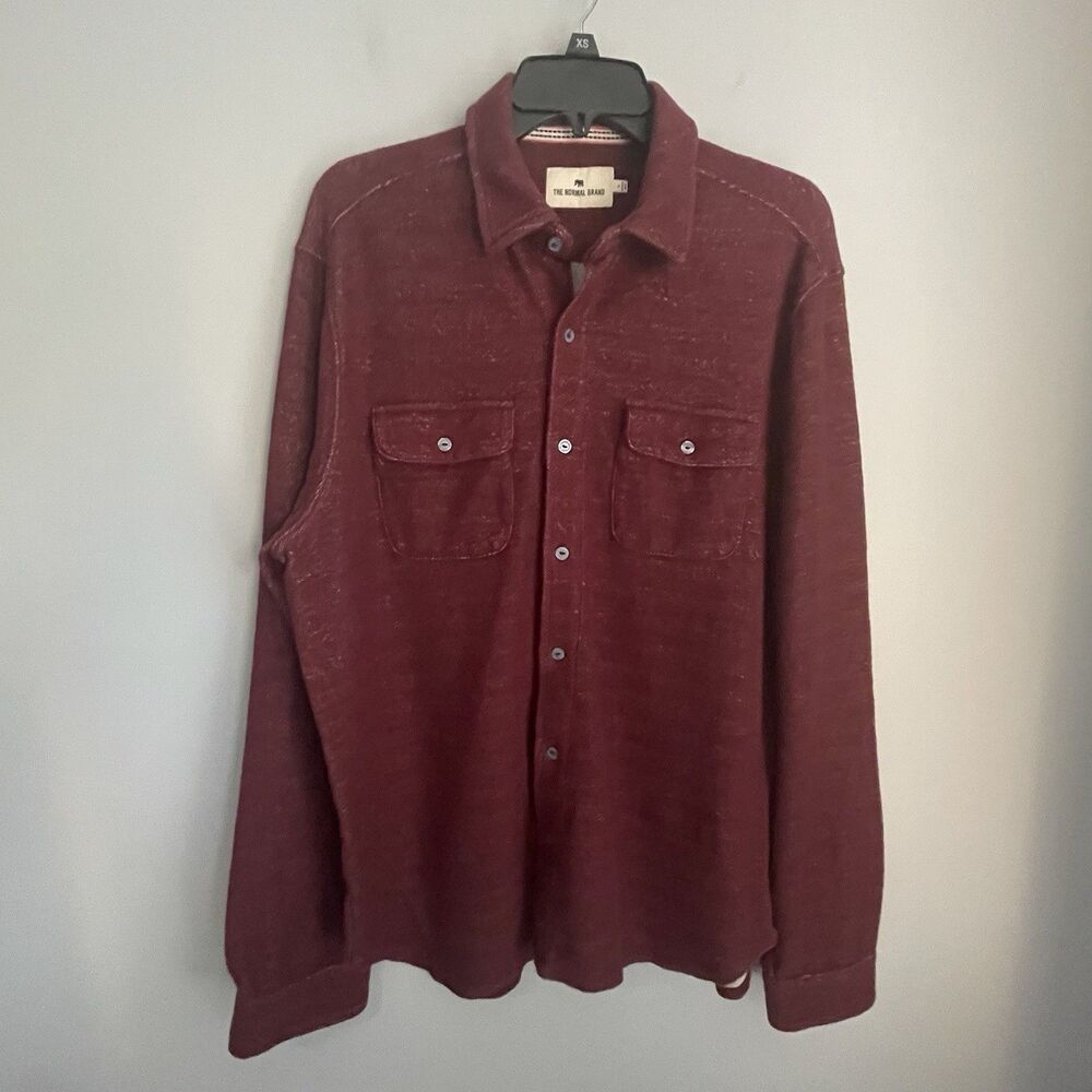 The Normal Brand Shirt Mens L Red Heathered Knit Long Sleeve Button Up 100% Cott